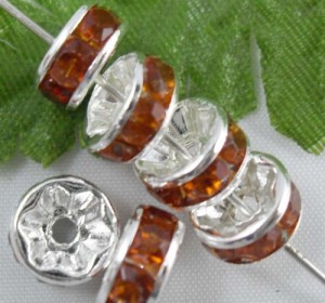 100 x rondel met bruine strass, 8mm