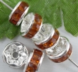 100 x rondel met bruine strass, 8mm