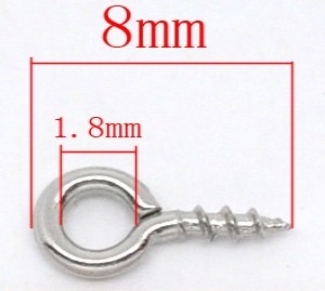 1 zilverkleurig oogje met schroefdraad, 8mm, voor hangers