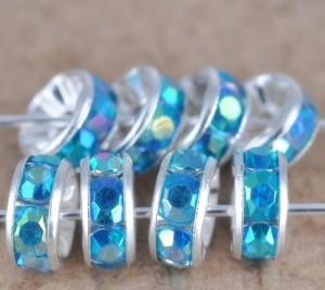 50 x rondel met blauwe strass, 8mm