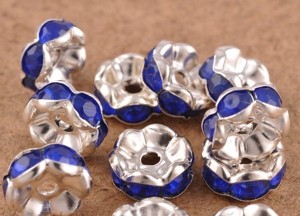 50 x rondel met donkerblauwe strass, 8mm