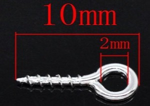 1000 zilverkleurige oogjes met schroefdraad, 10mm, voor hangers