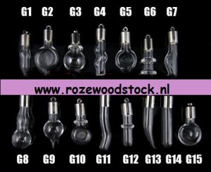 200 glazen parfumflesjes met stopjes en losse dopjes met oogje, 25-38mm