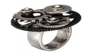 antiek zilverkleurige ring, Vintage Gothic Steampunk Punk Rock, maat 17