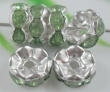 100 x verzilverde rondel met lichtgroene strass, 8mm
