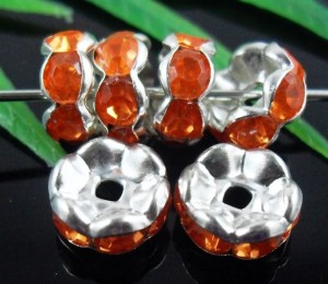 100 x rondel met oranje strass, 8mm