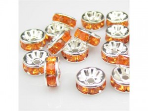 100 x rondel met oranje strass, 8mm