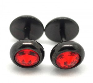 4 oorstekers/2 paar EARPLUGS, chirurgisch staal met rode rijnsteen, 12x8mm