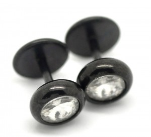 4 stuks / 2 paar oorstekers/EARPLUGS, chirurgisch staal met rijnsteen, 12x8mm