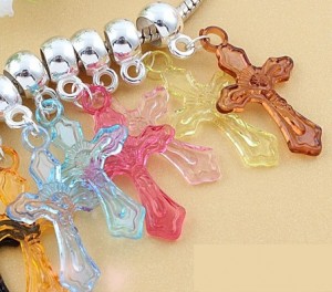 20 zilverkleurige kralen met acryl KRUIS hanger, PANDORA-STYLE