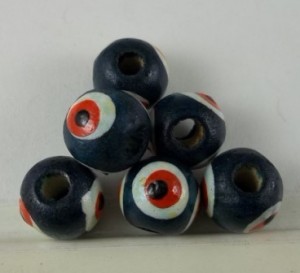 100 houten kralen, 'EVIL EYE' donkerblauw, 10mm