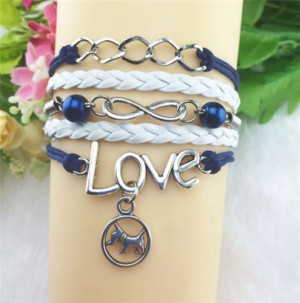 verstelbare INFINITY symbool armband met karabijnsluiting LOVE en HONDje