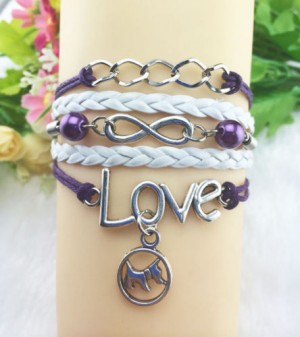 verstelbare INFINITY symbool armband met karabijnsluiting LOVE en HONDje