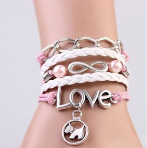 verstelbare INFINITY symbool armband met karabijnsluiting LOVE en HONDje
