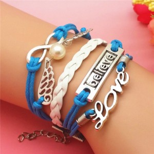 verstelbare INFINITY symbool armband met karabijnsluiting LOVE, BELIEVE en vleugels