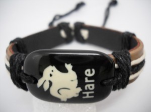 verstelbare armband van leer & hennepkoord! haas