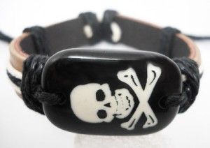 verstelbare armband van leer & hennepkoord! SKULL