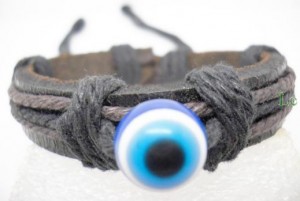 verstelbare armband van leer & hennepkoord! EVIL EYE