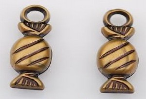 30x koperkleurige hanger, snoepje, 20x7mm