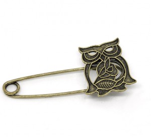 1 broche speld met uil, bronskleurig tibetaans zilver,55x26mm 