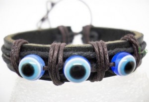 verstelbare armband van leer & hennepkoord! EVIL EYE