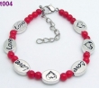 1 tibetaans zilveren armband met rode kralen, LOVE