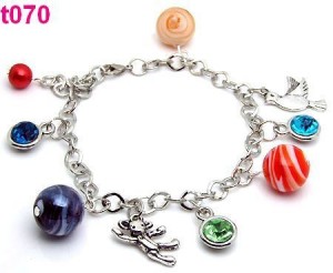 1 tibetaans zilveren armband/enkelbandje  met lampwork, kristalen tibetaans zilveren bedels