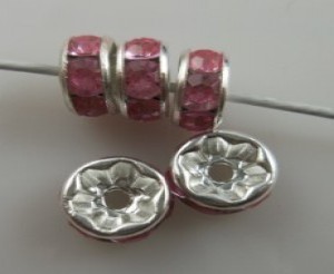 100 x rondel met roze strass, 8mm