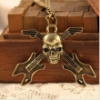 bronskleurige ketting met SKULL met GITAAR hanger, 48x36mm