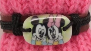 6x verstelbare armband van leer & hennepkoord, MICKEY