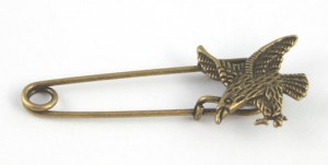 1 broche speld met vogel, bronskleurig tibetaans zilver,55x22mm