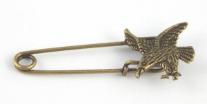 1 broche speld met vogel, bronskleurig tibetaans zilver,55x22mm