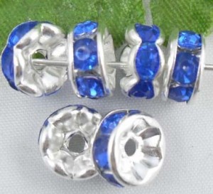 100 x rondel met donkerblauwe strass, 8mm