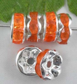 100 x rondel met oranje strass, 8mm