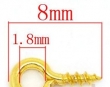 1000 vergulde oogjes met schroefdraad, 8mm, voor hangers