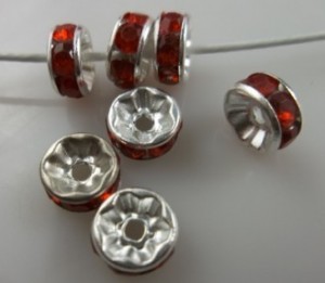 50 x rondel met rode strass, 8mm