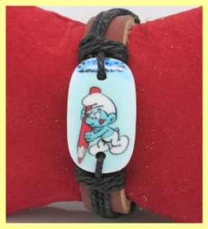 verstelbare armband van leer & hennepkoord! SMURF